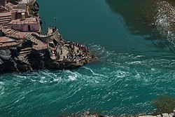 Confluence of Alaknanda River and the Bhagirathi and the beginning of the main stem of the Ganges river, or Ganga