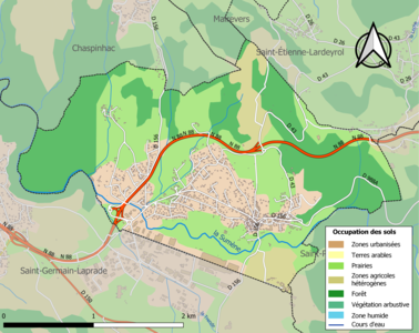 Carte en couleurs des infrastructures et de l'occupation des sols de la commune.