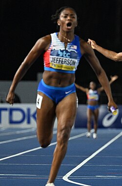 Melissa Jefferson tijdens de World Athetics Relays in 2023.