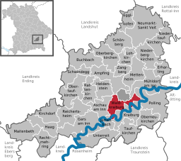 Läget för Waldkraiburg i Landkreis Mühldorf am Inn