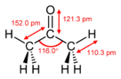 Full structural formula of acetone with dimensions