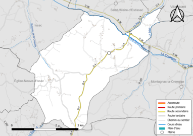 Carte en couleur présentant le réseau hydrographique de la commune