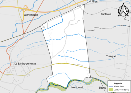 Carte de la ZNIEFF de type 2 sur la commune.