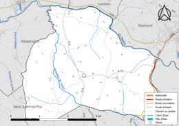 Carte en couleur présentant le réseau hydrographique de la commune