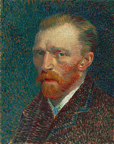 Vincent van Gogh, Selfportret (1886), 'n voorbeeld van Pointillistiese tegniek.