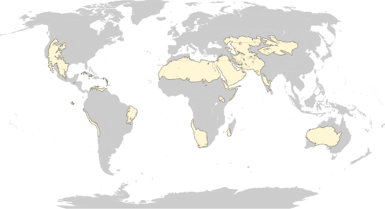 Situo de la dezertoj kaj kserofitaroj en la mondo.