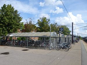 Overdækkede cykelstativer.