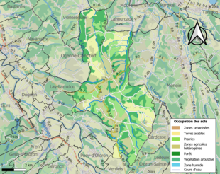 Carte en couleurs présentant l'occupation des sols.