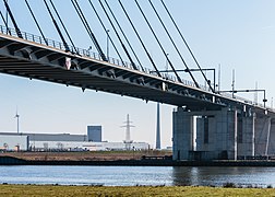 Eilandbrug Detail of the Cable-stayed bridge over the IJssel in the A50 near Kampen. (South west side.)