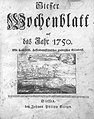 Titelseite des Ankündigungstextes für das Gießener Wochenblatt (1750)