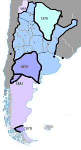 Mapa de l'Argentina (1881), abans de la presidència de Julio Argentino Roca