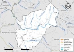 Carte en couleur présentant le réseau hydrographique de la commune