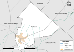 Carte en couleur présentantle réseau hydrographique de la commune