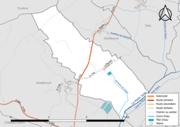 Carte en couleur présentant le réseau hydrographique de la commune