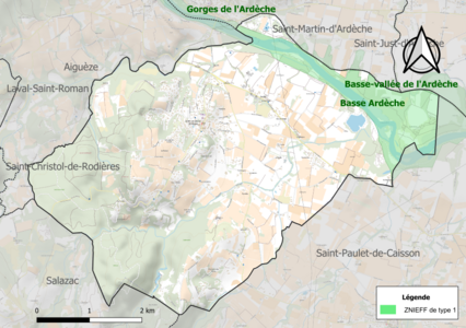 Carte de la ZNIEFF de type 1 sur la commune.