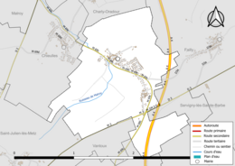 Carte en couleur présentant le réseau hydrographique de la commune