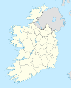 Mapa konturowa Irlandii, blisko centrum na lewo znajduje się punkt z opisem „Oranmore”