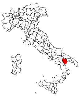 Karta över Italien med Provincia di Matera markerat