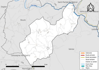 Carte en couleur présentant le réseau hydrographique de la commune