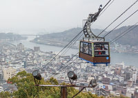 行駛中的千光寺山纜車及尾道市區景色