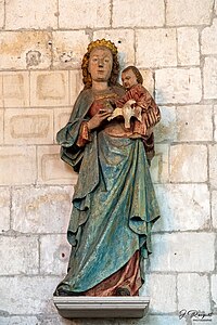 Vierge à l'enfant, statuette en marbre blanc.