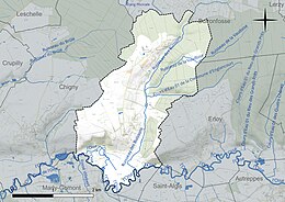 Carte en couleur présentant le réseau hydrographique de la commune