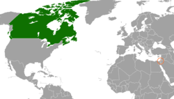 Map indicating locations of Canada and Palestine