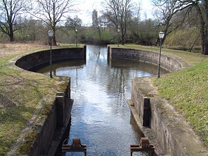 Historische sluis Palmschleuse (1724) in het Stecknitzkanaal (de voorloper van het Elbe-Lübeckkanaal)