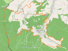 Mapa konturowa Świeradowa-Zdroju, blisko centrum na lewo znajduje się punkt z opisem „Czerniawa-Zdrój”