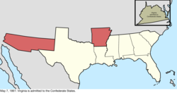 Map of the change to the Confederate States on May 7, 1861