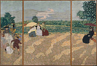 Decorative screen, The Public Gardens - The Nurses (left), The conversation (center), The Red Umbrella (right), Paris, Musée d'Orsay (1894)