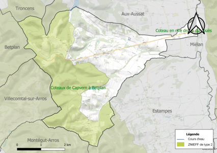 Carte de la ZNIEFF de type 2 sur la commune.