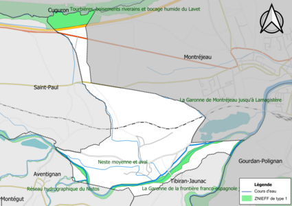 Carte des ZNIEFF de type 1 sur la commune.