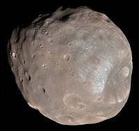 Color image of Phobos obtained by Mars Reconnaissance Orbiter on March 23, 2008.