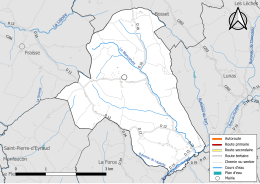 Carte en couleur présentant le réseau hydrographique de la commune