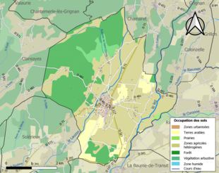 Carte en couleurs présentant l'occupation des sols.