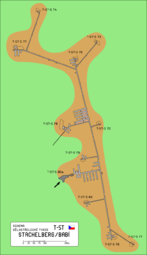 Plan de l'ouvrage de Stachelberg (cs) (Trautenbach pour les Allemands) : dix blocs de combat et une entrée.