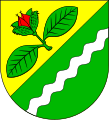 Wappen von Bokelrehm mit grünem Buchenzweig, zwei Blättern und einer roten Buchel