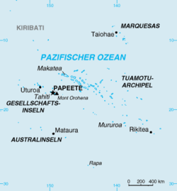 Localização do arquipélago das Austrais na Polinésia Francesa