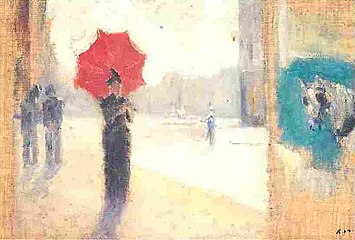 L'ombrelle rouge, coeur du Louvre (Den røde parasol, hjertet af Louvre), ca. 1910