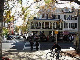 The Corner of College Avenue and Allen Street in downtown State College, taken from the gates of Campus.