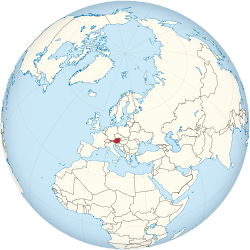 Austria on the globe (Europe centered)