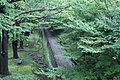 真田傍陽線の跡。現在は上田城跡公園ケヤキ並木遊歩道として利用