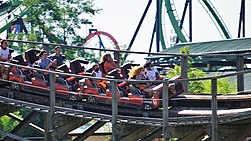 Train B maneuvering through the final camelbacks to the brake run