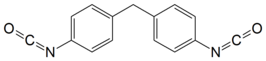 Structuurformule van 4-4'-methyleendifenyldi-isocyanaat