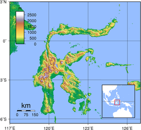 スラウェシ島の地形図