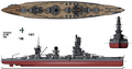 3 view drawing of IJN Yamashiro showing her 1944 configuration