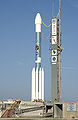 On 24 August 2003, the mobile service tower is rolled back at Launch Pad 17-B, Cape Canaveral Air Force Station, to reveal NASA's Space Infrared Telescope Facility (SIRTF) ready for launch aboard a Delta II Heavy launch vehicle.