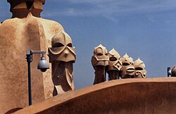 Modernist chimneys on the Casa Milà (Barcelona, Spain), by Antoni Gaudí.