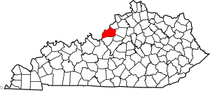 Map of Kentucky highlighting Jefferson County